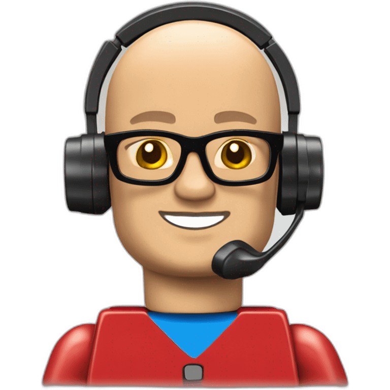 LEGO customer service bald men with headset with red shirt emoji