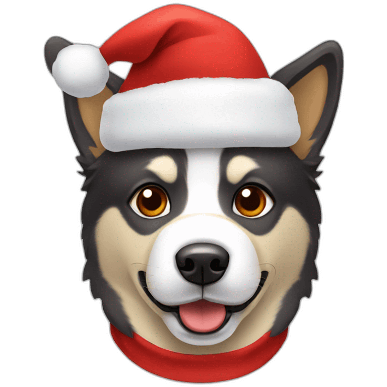 A brown husky with a Santa hat emoji