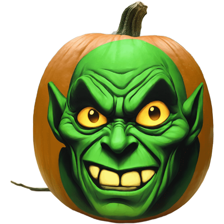 Green Goblin painted on a pumpkin emoji