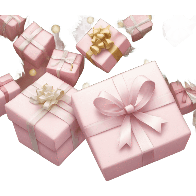 Light pink Christmas gifts under a white Christmas tree  emoji