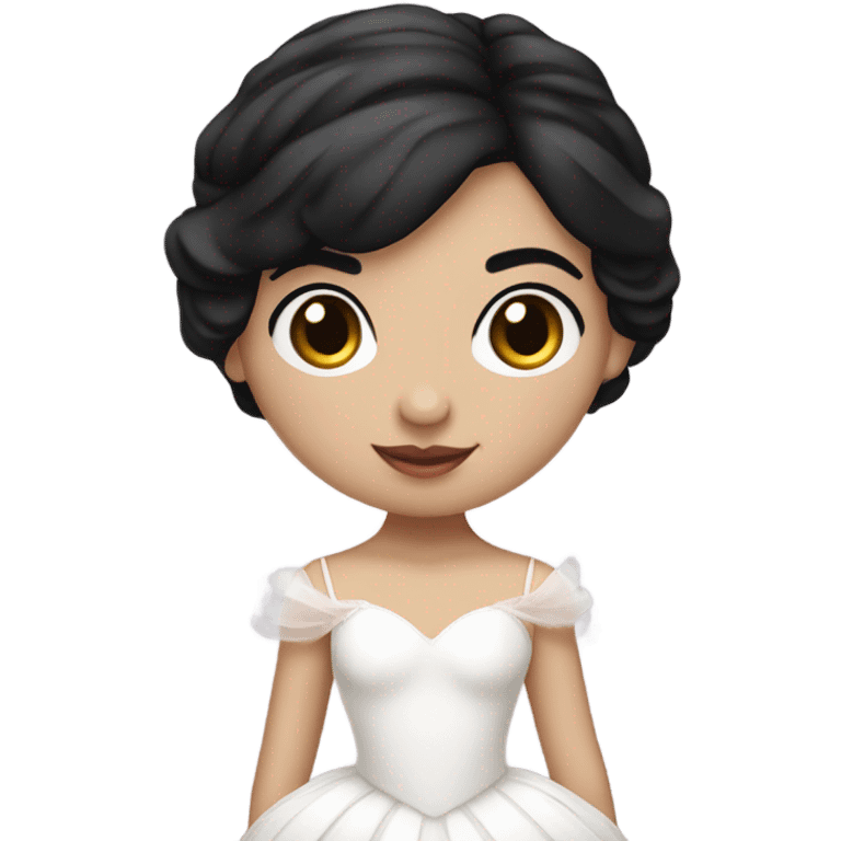 ballerina girl, fair skin girl, black HAIR, white swan lake ballet dress emoji