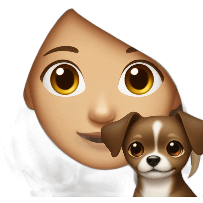 Asian Girl with brown and blonde hair and smiling and small black chiwawa  emoji