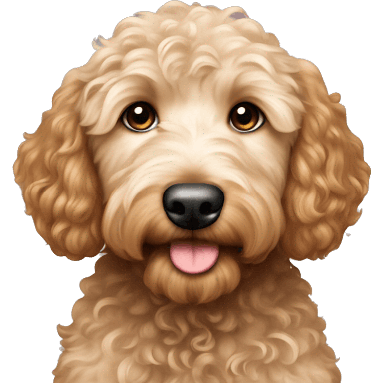 Goldendoodle with tan brown curly hair female owner emoji