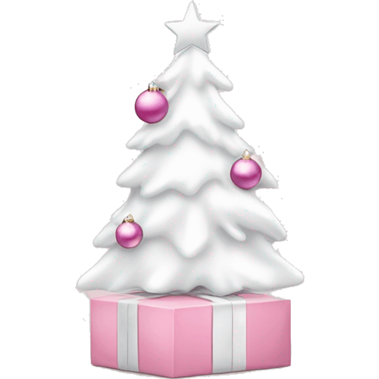 Light pink Christmas gifts under a white Christmas tree  emoji