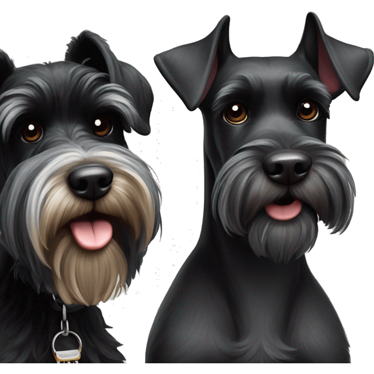 Black miniature schnauzer next to a black gient schnauzer  emoji