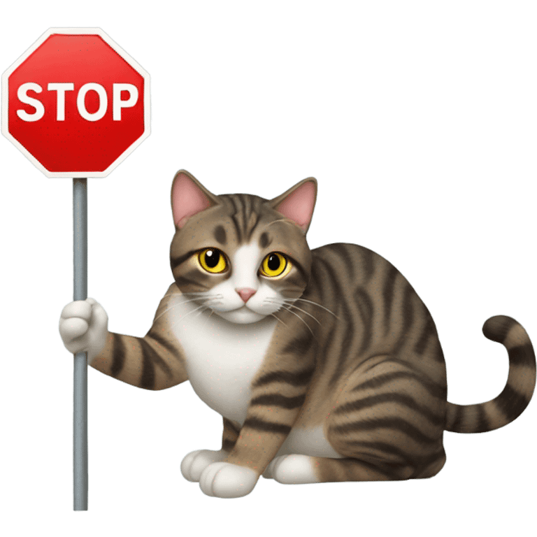 Cat with a stop sign emoji