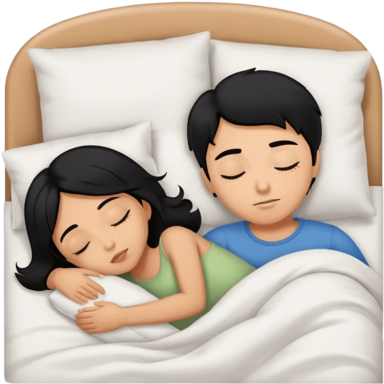 Girl and boy with black hair sleeping in bed emoji