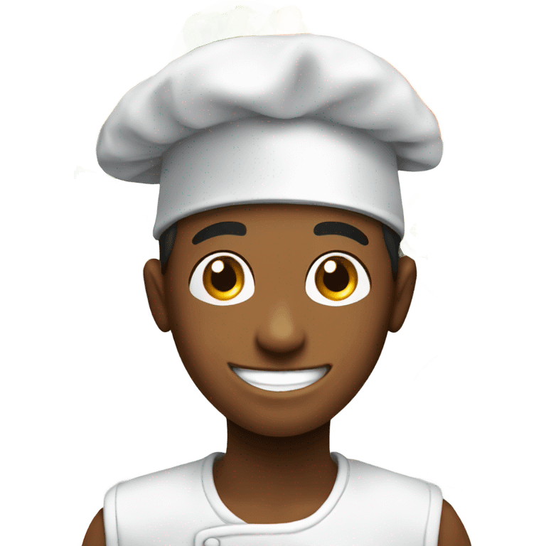 boy smiling with food indoors and chefs hat emoji