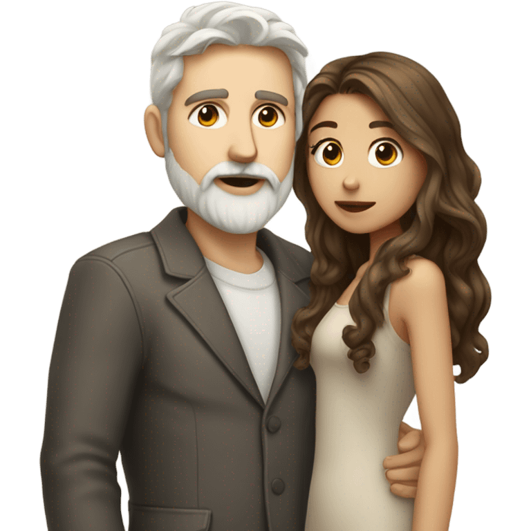 Girl with long dark brown wavy hair kissing tall white boy with light brown hair and light brown and grey beard emoji