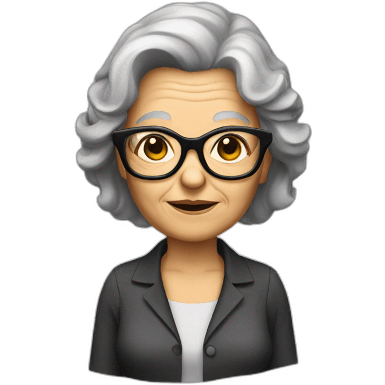 old lady dark brown shoulder length hair black glasses emoji