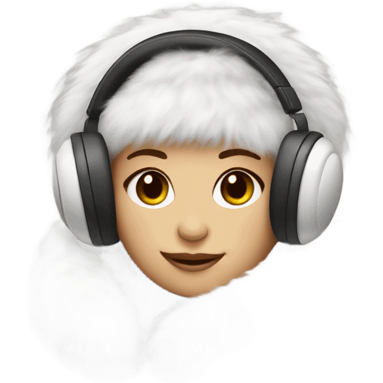 Girl in real white big fluffy fur ear muffs emoji