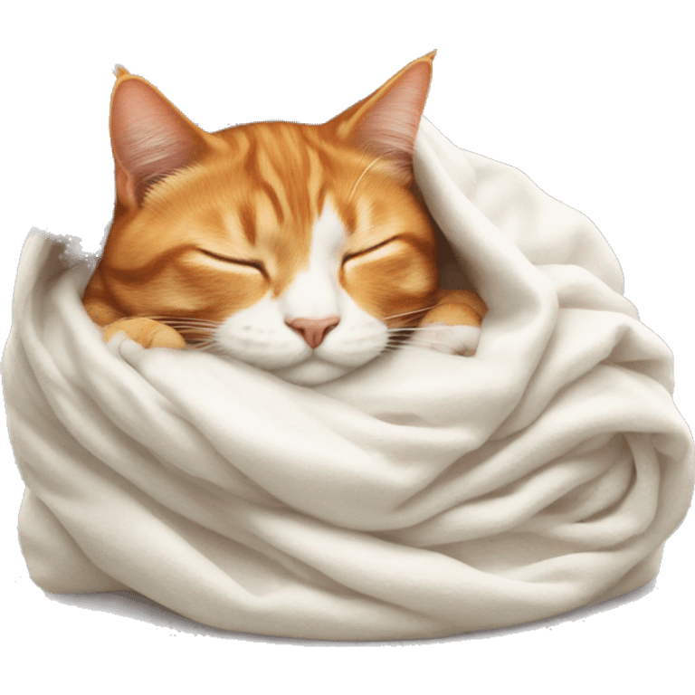 ginger cat sleeping in white blanket emoji