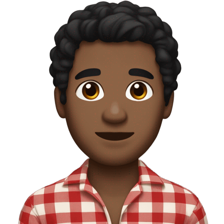  Man with black hair, beige skin and brown eyes wearing red and black buffalo plaid pjs emoji