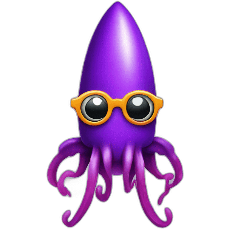 Purple Cartoon Rocket Shaped Squid with glasses and letter x behind it emoji