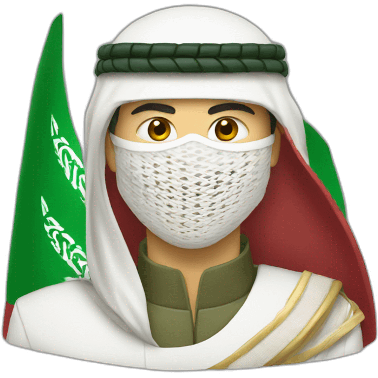 man masked using the red and white the Saudi Arabic shemagh and wearing military clothing emoji