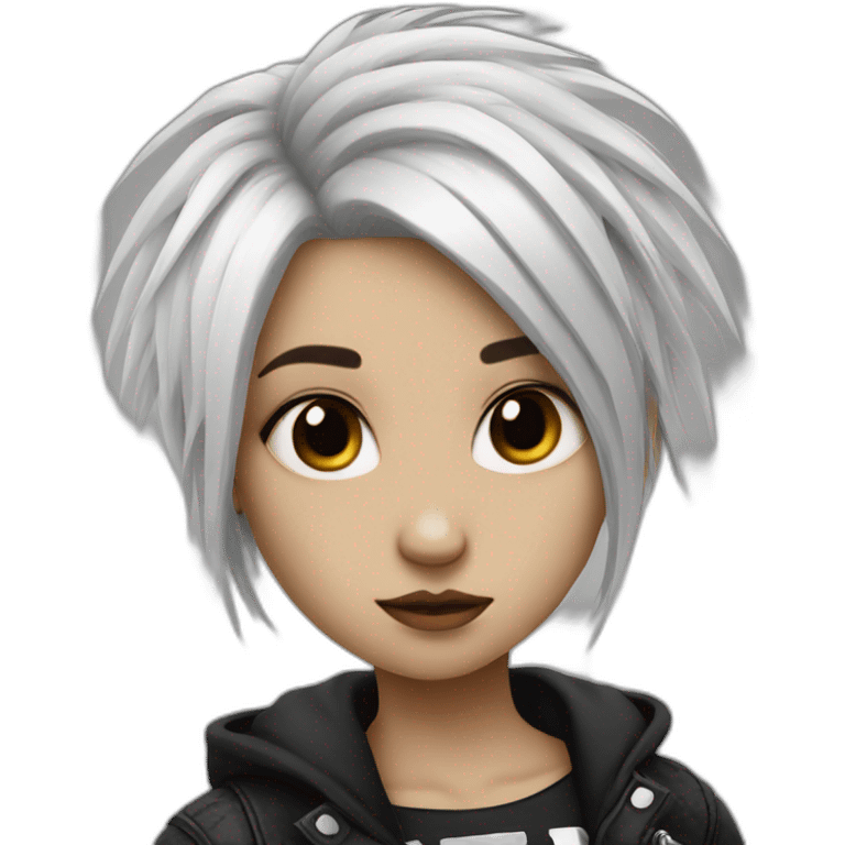 Half black and half white hair punk girl emoji