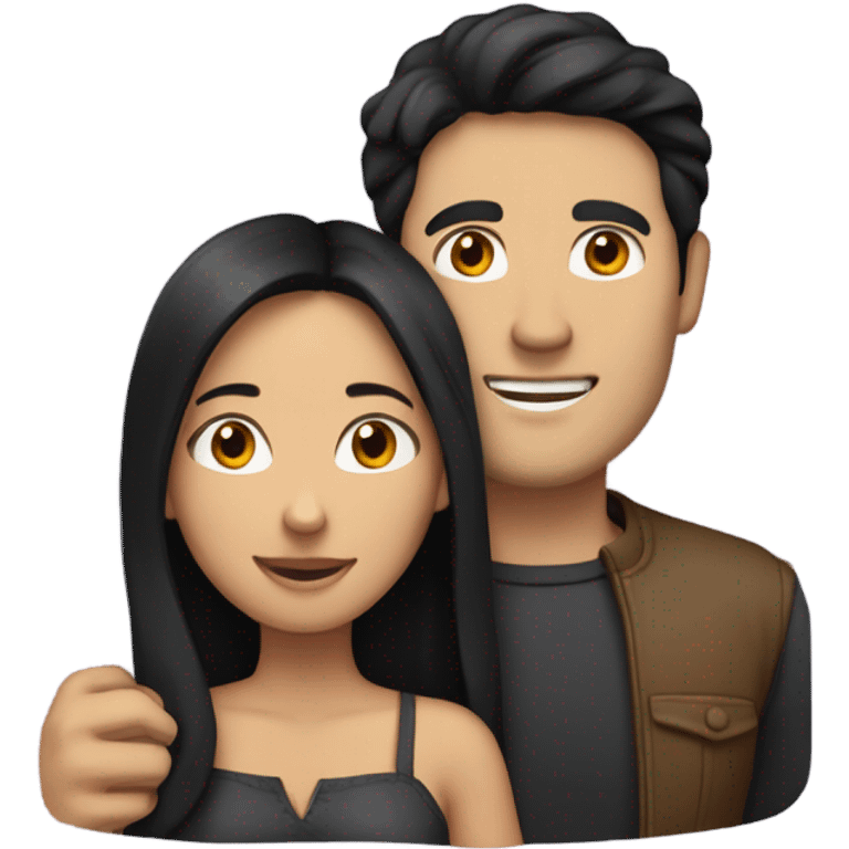 creates an emoji of a couple: the fair-haired man with black hair and the dark-haired woman with brunette hugging each other emoji