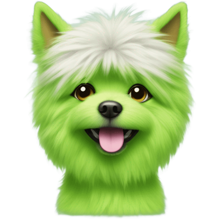 lime green fluffy dog with pointy ears with a martini emoji