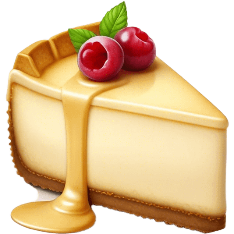 Cinematic Realistic Sernik Dessert Emoji, showcasing a rich, creamy cheesecake with a golden crust rendered with delicate textures and inviting, soft lighting. emoji