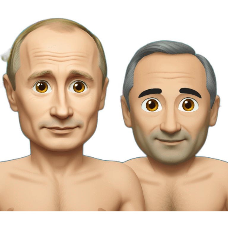 vladimir putin and éric zémour wearing a swimming trunk hyperrealistic emoji