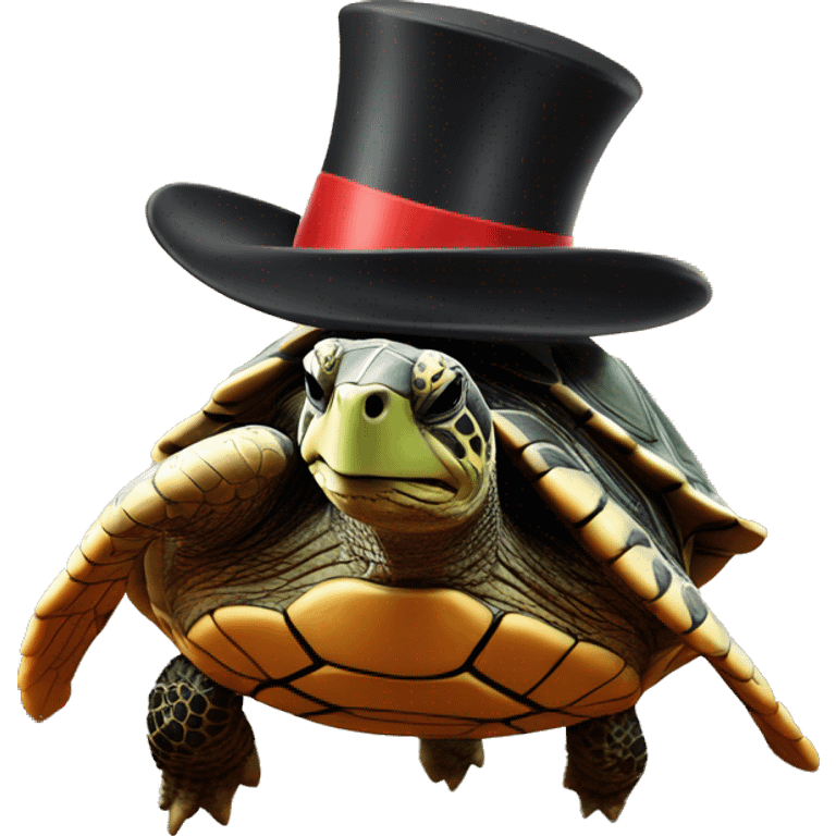 Turtle wearing a top hat flying over a volcano emoji