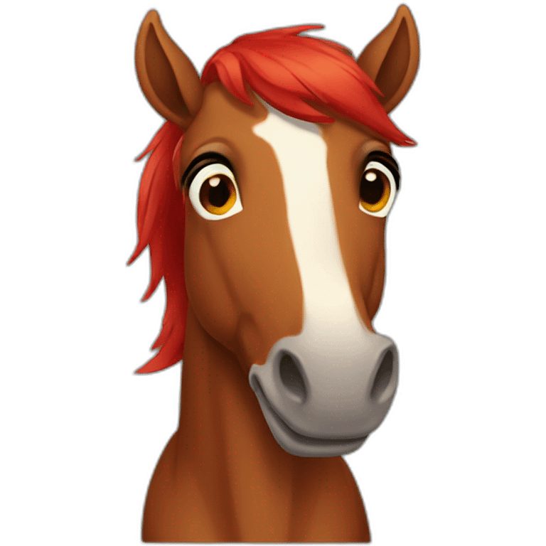 funny brown horse with red hair emoji