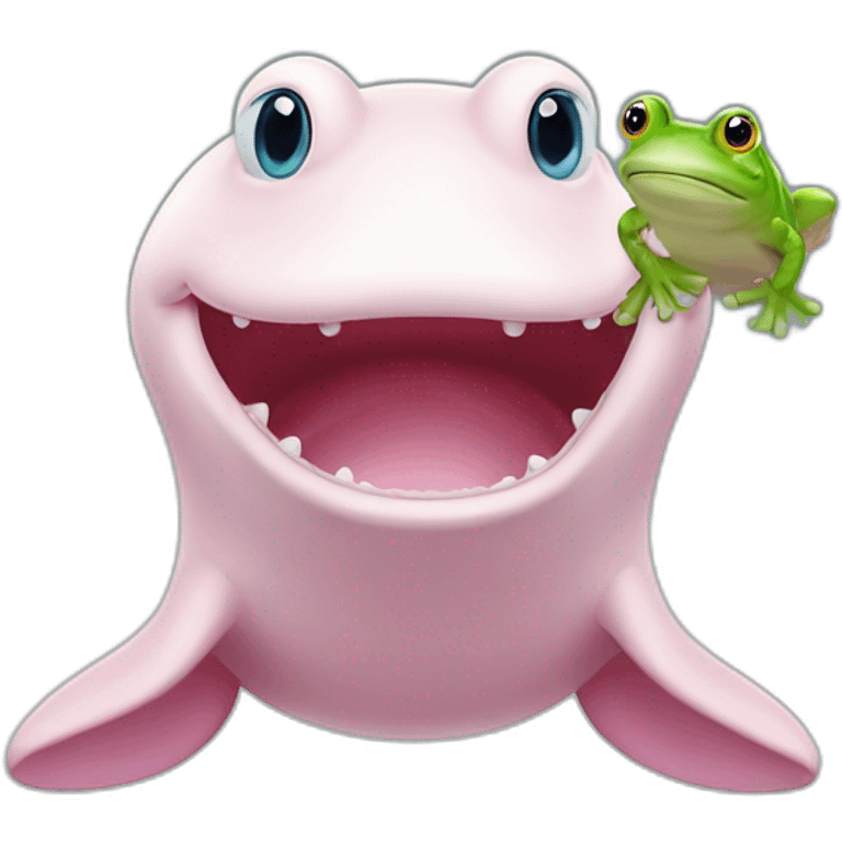 Pink beluga whale with the face of a frog emoji