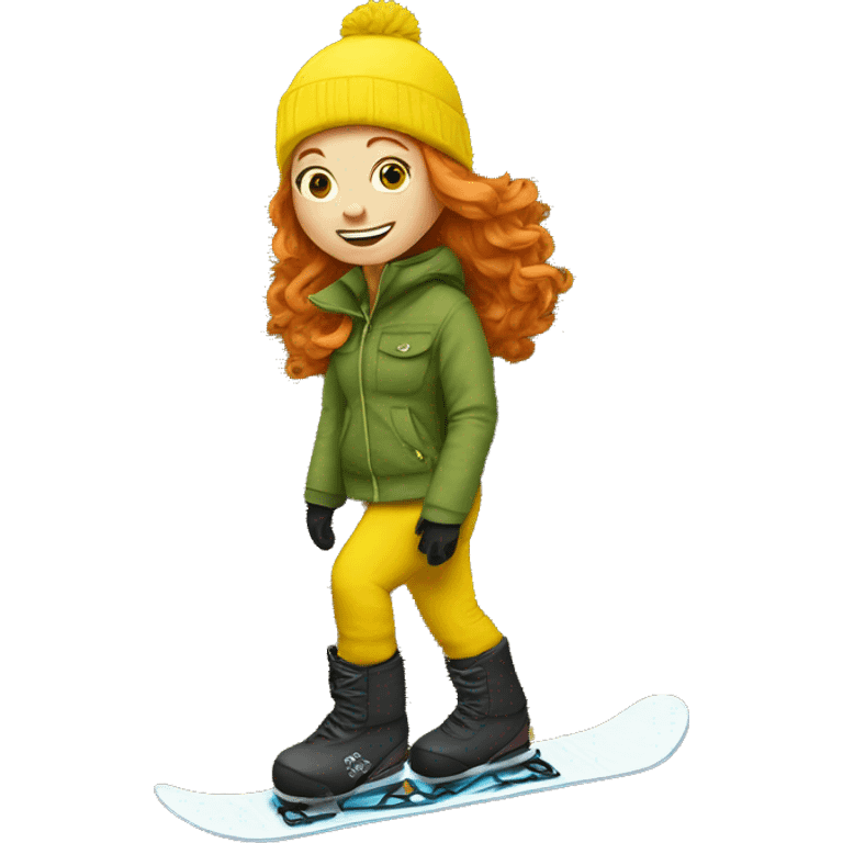 Ginger Girl yellow pants riding on snowboard  emoji