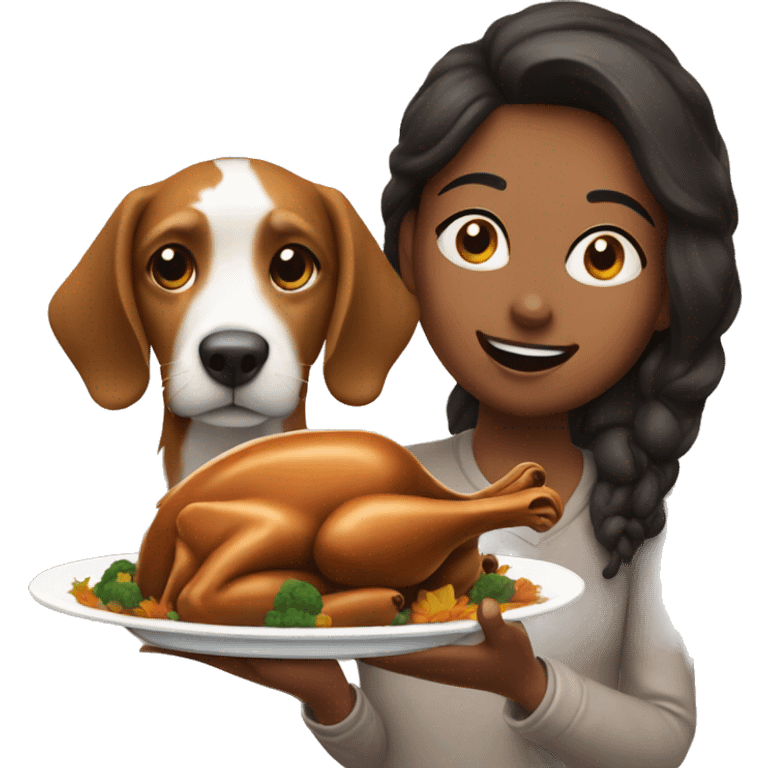 Dog and me eating Thanksgiving, turkey emoji