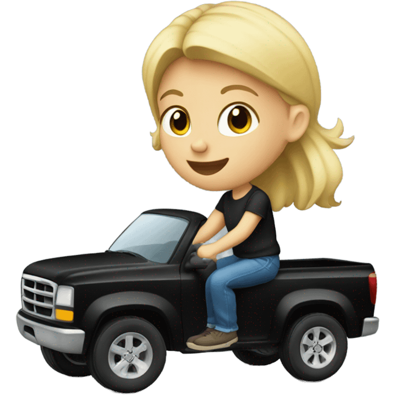 Blonde kid driving a black pickup truck emoji