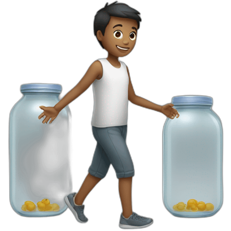 human ankles standing on the floor with an empty transparent jar between them,outside,to the left and to the right,front view emoji