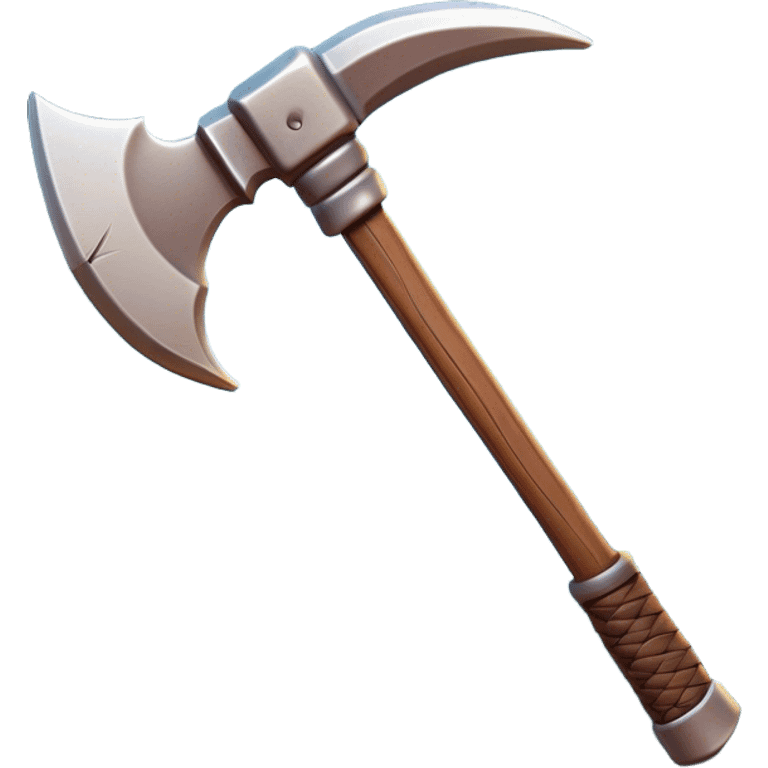 Clash of Clans aesthetic: Cinematic Playful Pixel 3D Pickaxe Portrait Emoji, rendered in a 3D vector-style similar to standard emojis with minimal shading and bold, simplified shapes. A compact, distinct form with signature details, softly glowing with a pixelated adventure charm. Simplified yet unmistakably iconic, highly detailed and consistent, glowing with a soft radiance and high shine. Stylized with a touch of classic pixel-art charm and a soft glowing outline, capturing the essence of a beloved gaming relic with a friendly, playful manner! emoji