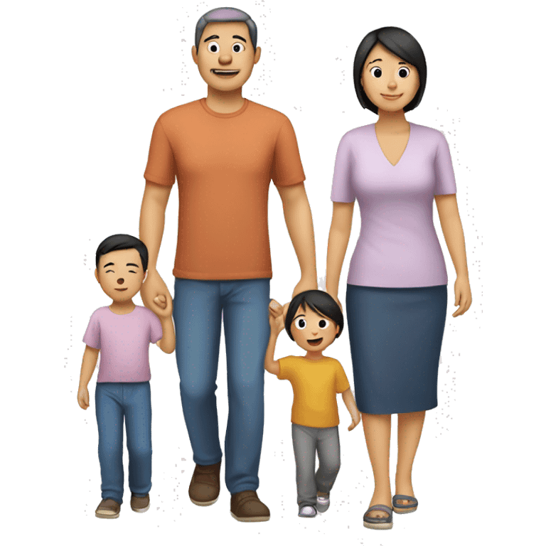 Asian Family of 2 adults, 1 toddler and 1 helper. Make them younger emoji