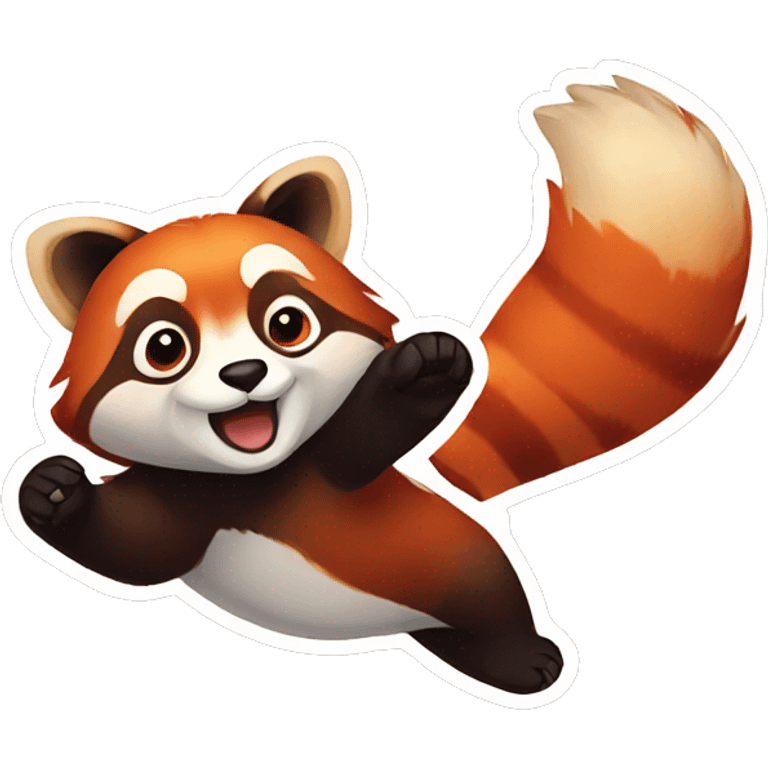 sticker with a red panda waving its paw as a sign of greeting emoji