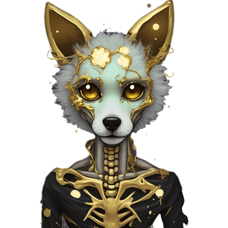 iridescent kintsugi fluffy zombie black brown gold dog fox head zombie skeleton gold mechanical nebula galaxy stars colorful flowers fairy lights vintage zombie emoji