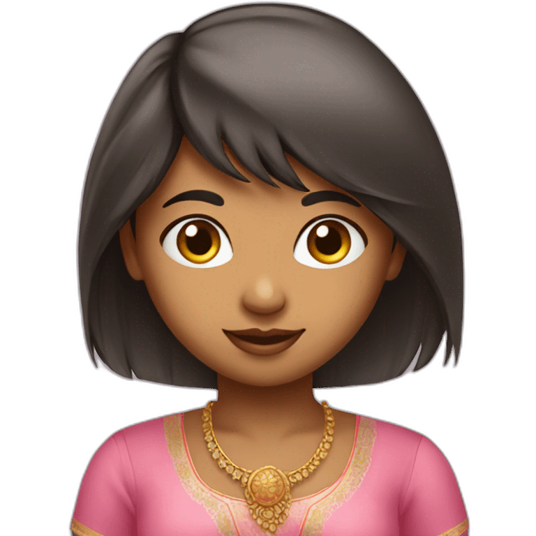 A cute Indian girl with a pink blouse and bangs emoji