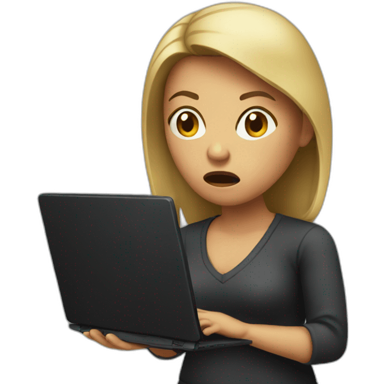 Angry woman holding black laptop emoji