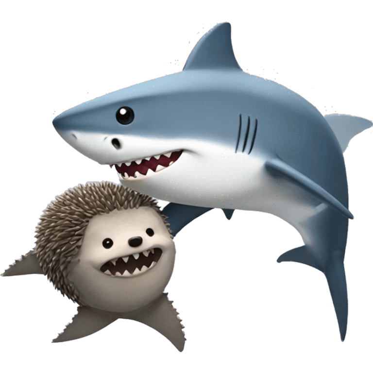 a shark hugging a hedgehog emoji