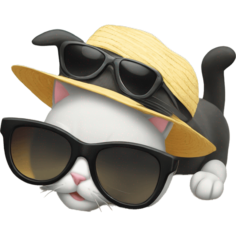 black cat with sunglasses in beach emoji