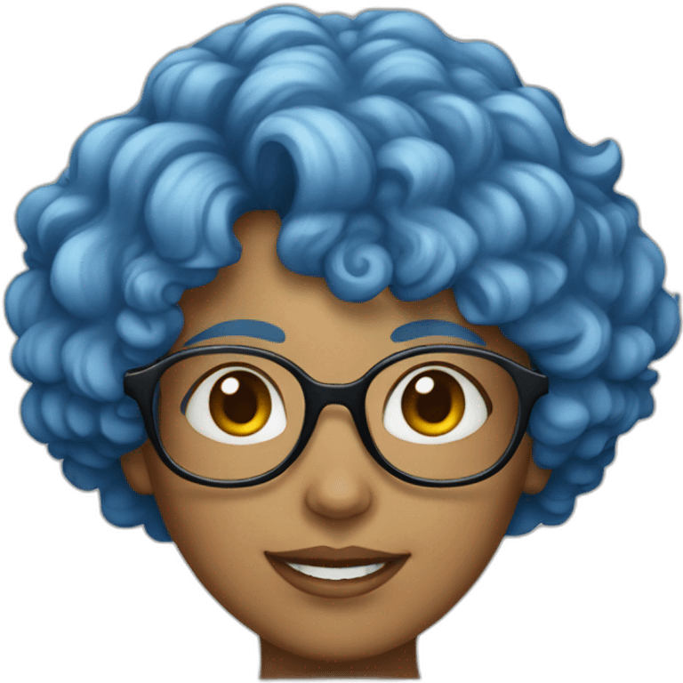 woman with blue curly hair and glasses emoji