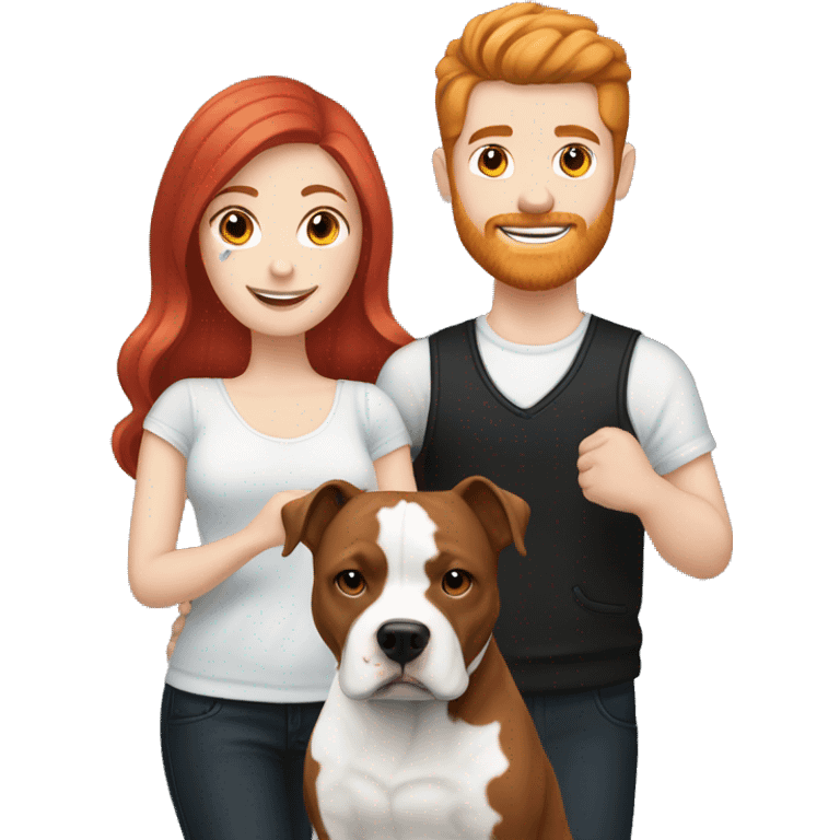 Red haired couple holding black and white English staffordshire emoji