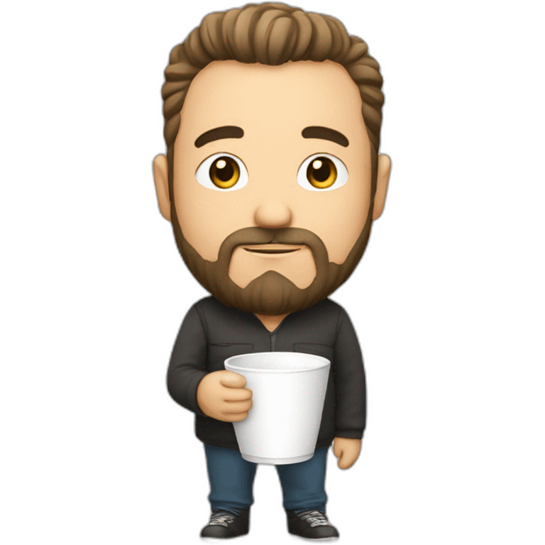 Man little fat with  cup white, with guatee beard , amazing emoji