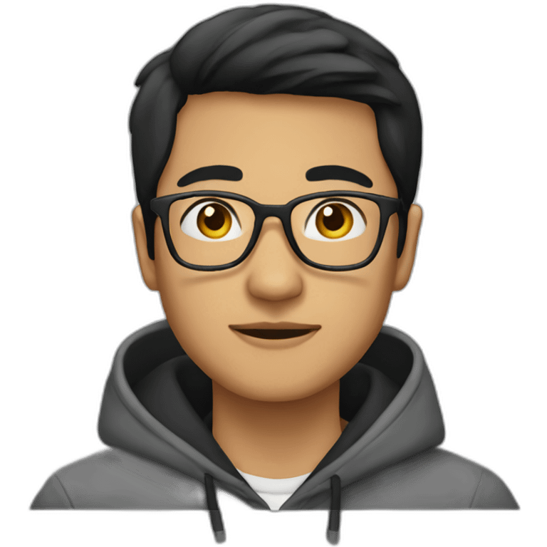 indonesian male with glasses and black hair wearing hoodie emoji