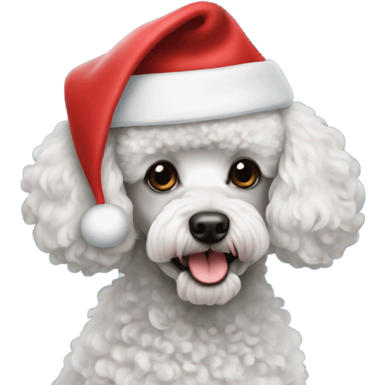 Miniature poodle wearing a Santa hat emoji