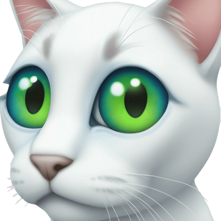 A white cat with an eye Blue and the other green emoji