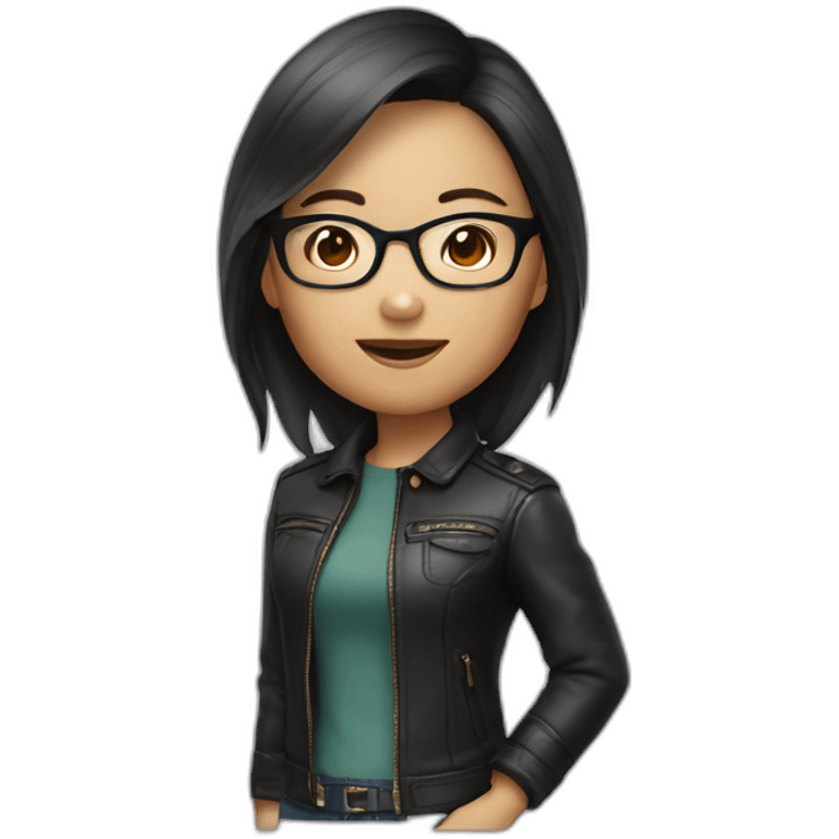 Asian girl in glasses and leather jacket emoji