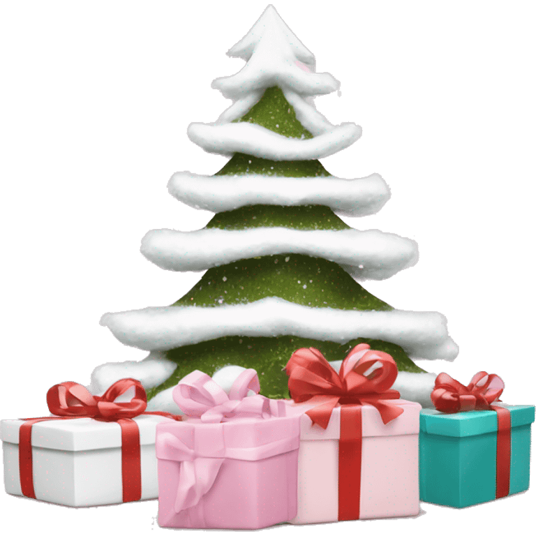 Light pink Christmas gifts under a white Christmas tree  emoji