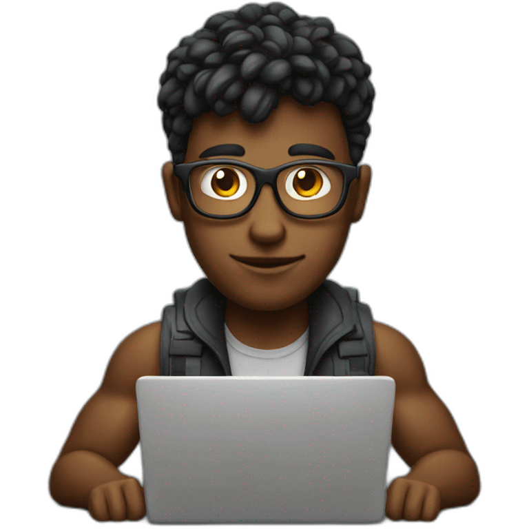 Dark featured realistic muscular nerd on computer coding  emoji