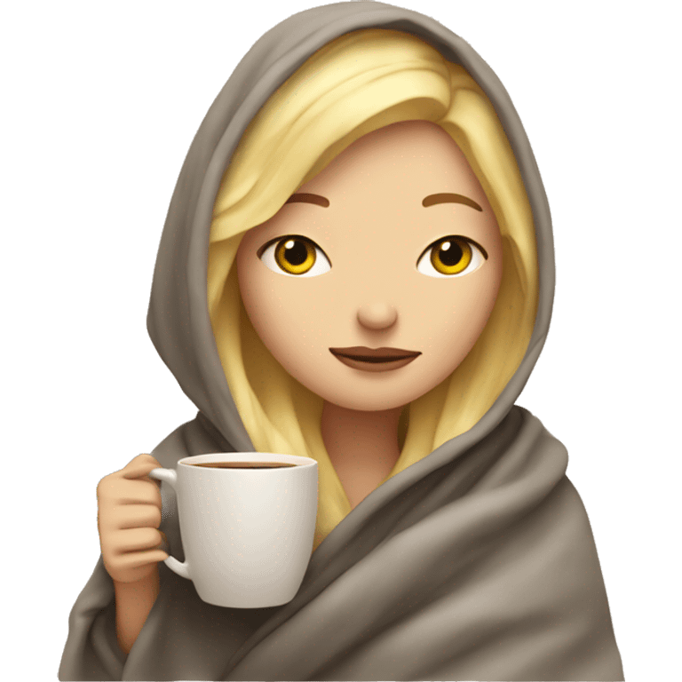 Blonde girl inside a blanket sipping coffee eyes closed emoji