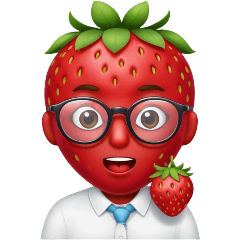 a strawberry saying oops, with glasses emoji